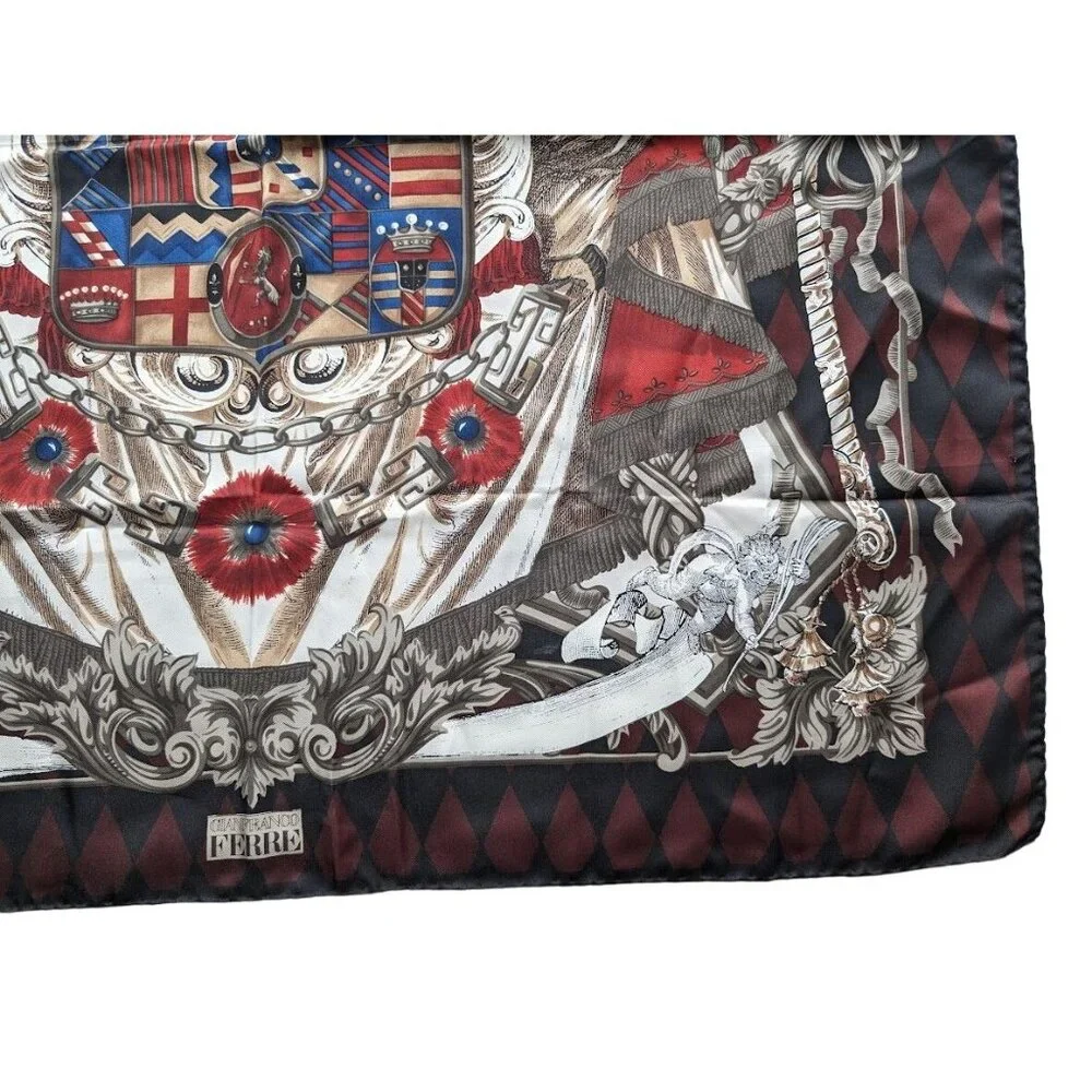 Gianfranco Ferre Coat of Arms 34x34 100% Silk Twill Scarf Designer Made in Italy